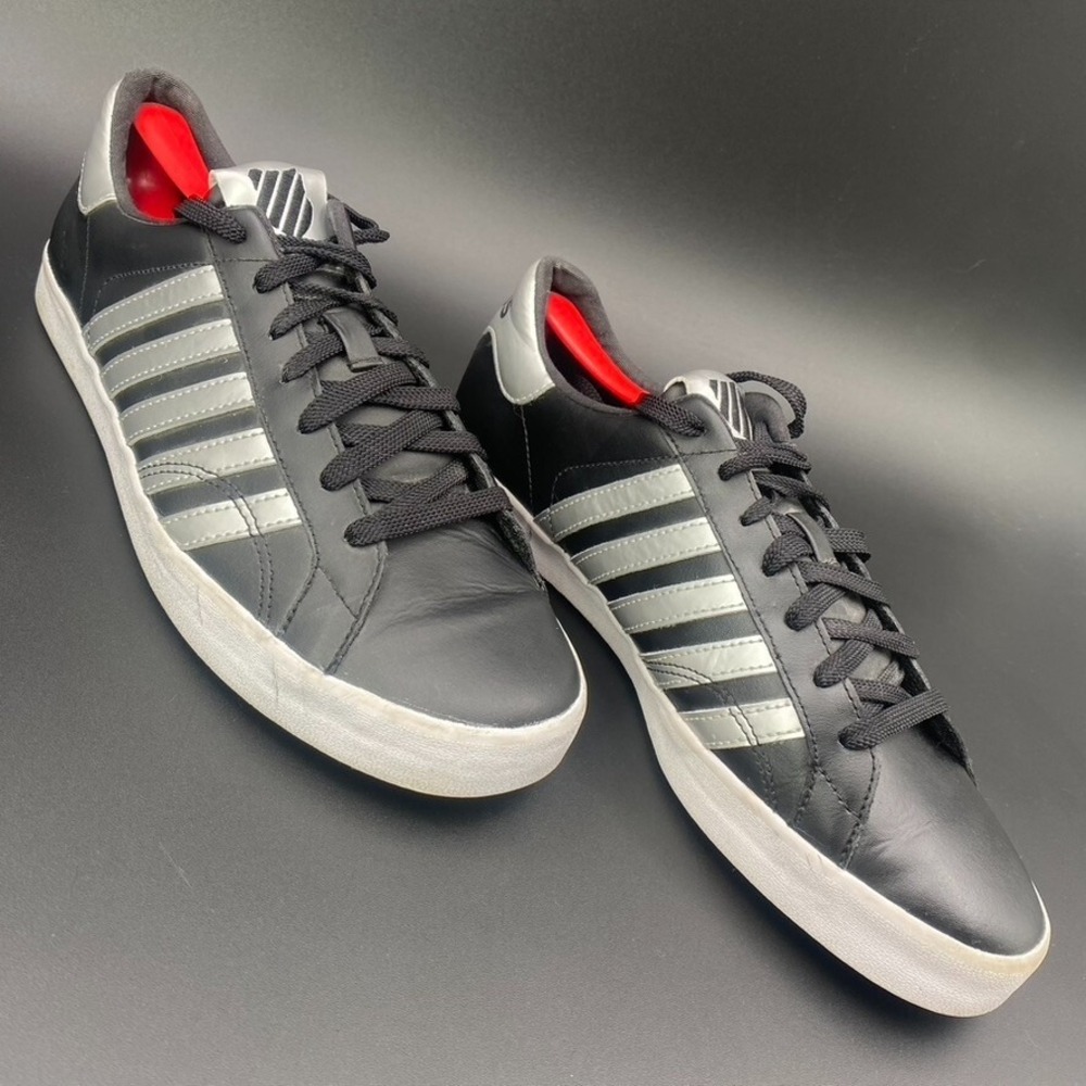 K-Swiss Sneakers Womens Size 9 Low Top Black Silver Leather Skate‎ Court Casual
